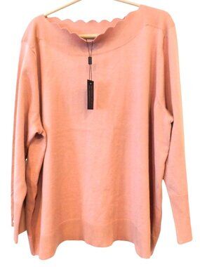 NWT Cable & Gauge Womens 2X Scalloped Neck Sweater Pearl Button Blush Pink